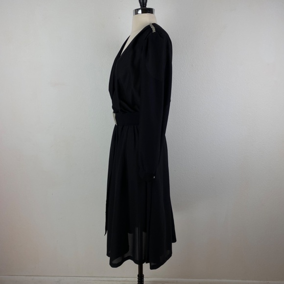 Vintage 80s Black Cocktail Dress Large Silver Beaded Drape Front Evening Formal - Picture 7 of 15